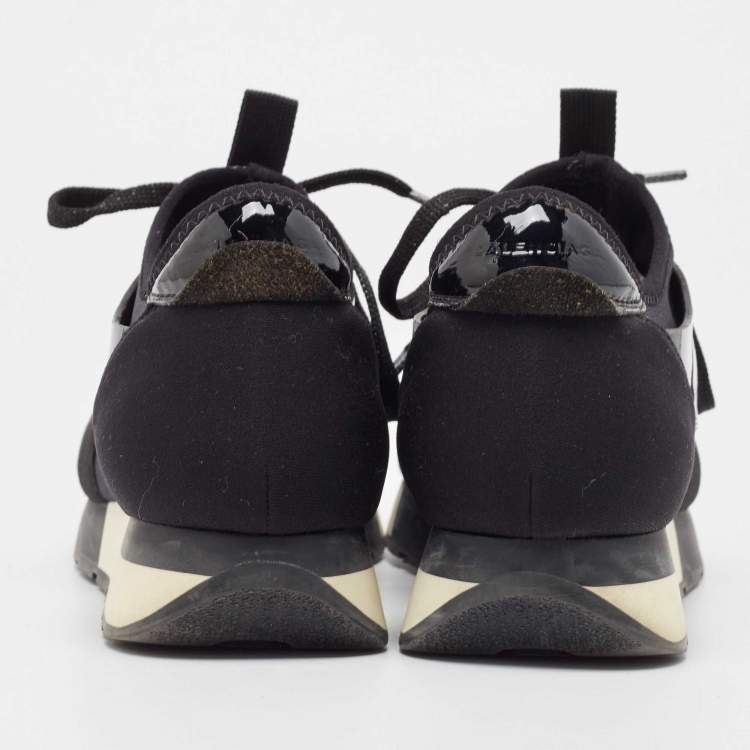 Pre Owned Balenciaga Black Neoprene and Patent Race Runner Sneakers Size 37