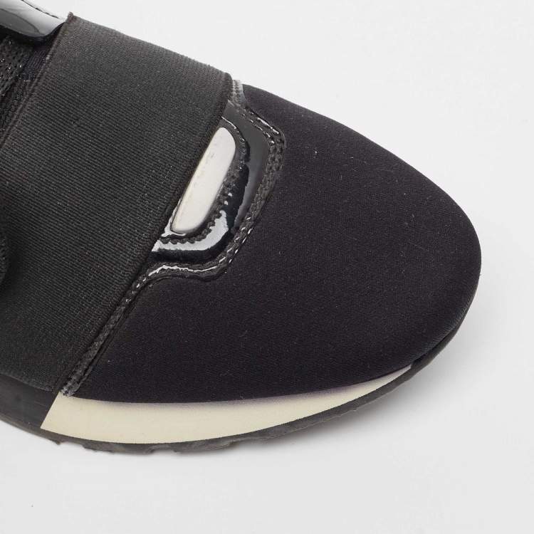 Pre Owned Balenciaga Black Neoprene and Patent Race Runner Sneakers Size 37