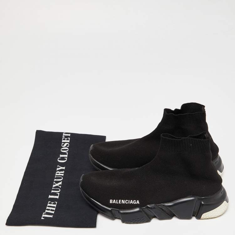 Pre Owned Balenciaga Black Knit Fabric Speed Trainer High-Top Sneakers Size 37