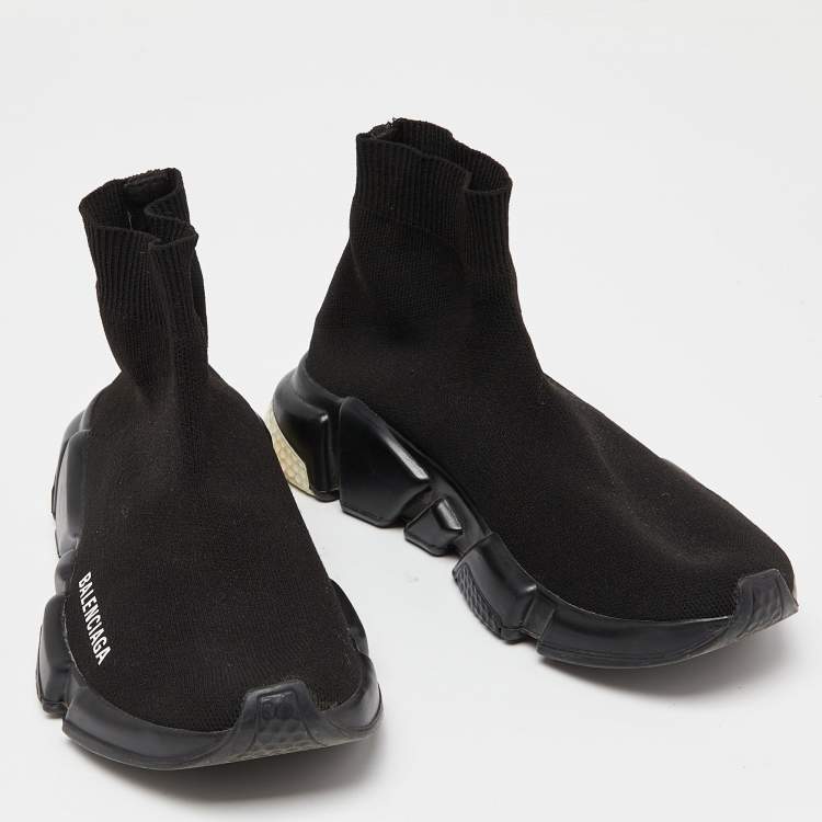 Pre Owned Balenciaga Black Knit Fabric Speed Trainer High-Top Sneakers Size 37