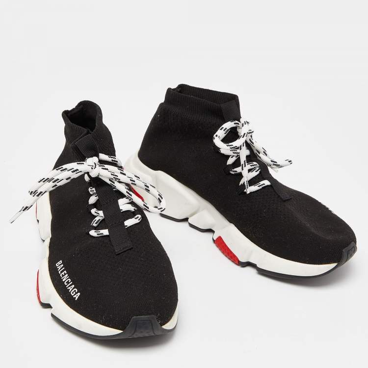 Pre Owned Balenciaga Black Knit Fabric Speed Trainer Lace Up Sneakers Size 37