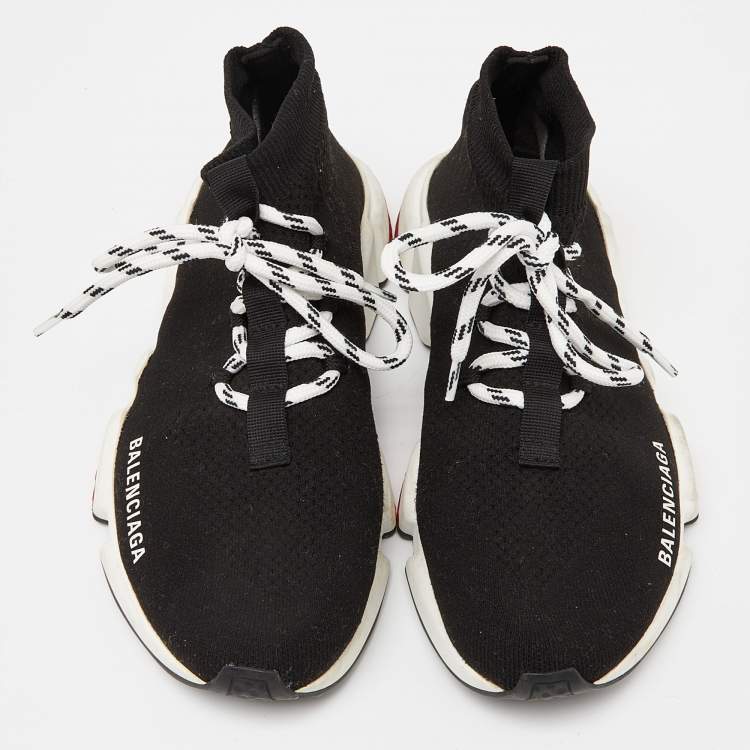 Pre Owned Balenciaga Black Knit Fabric Speed Trainer Lace Up Sneakers Size 37