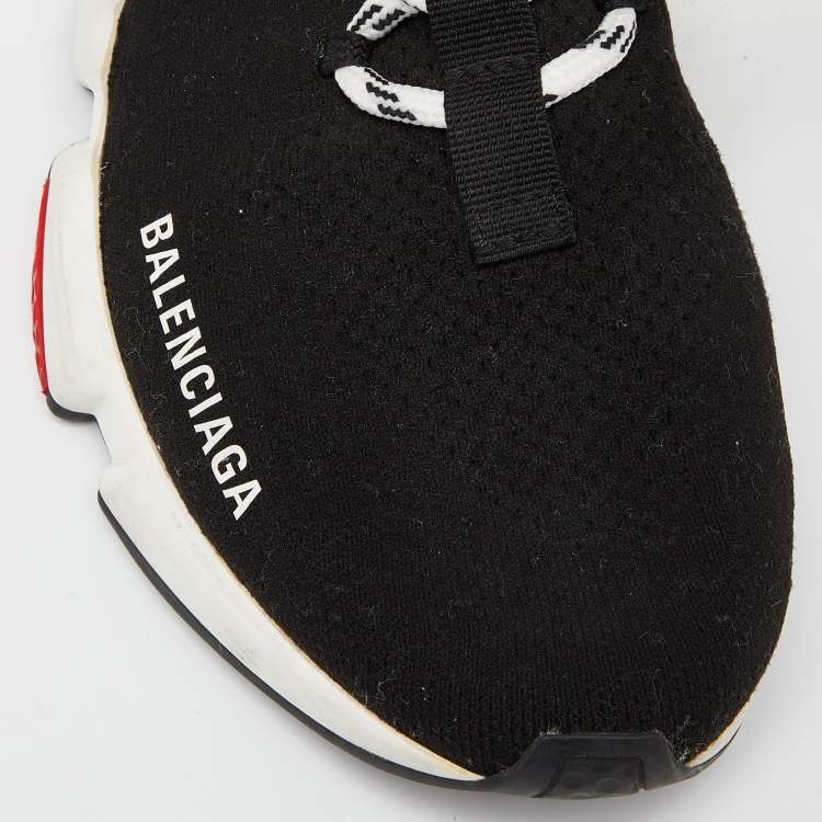 Pre Owned Balenciaga Black Knit Fabric Speed Trainer Lace Up Sneakers Size 37