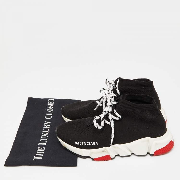 Pre Owned Balenciaga Black Knit Fabric Speed Trainer Lace Up Sneakers Size 37
