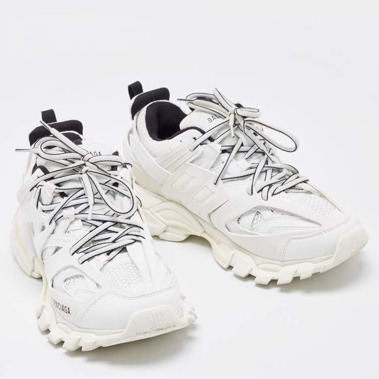 Pre Owned Balenciaga White Faux Leather and Mesh Track Low Top Sneakers Size 39