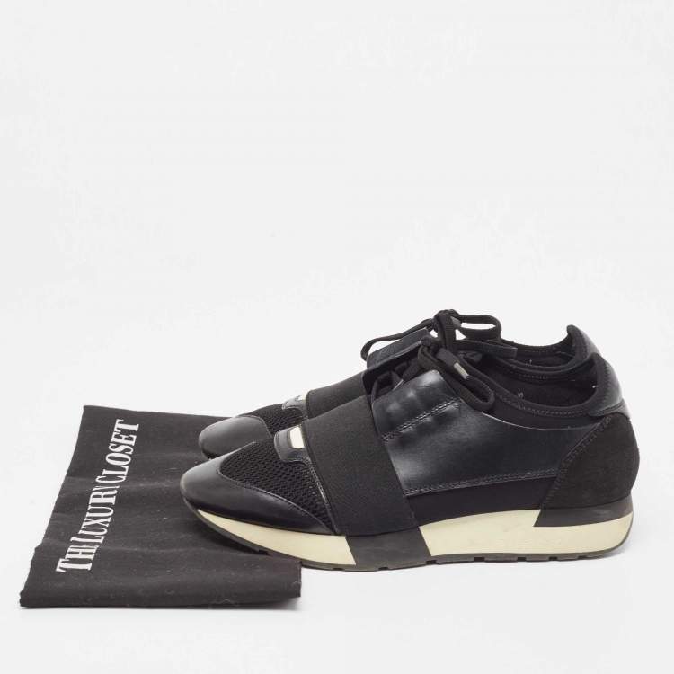 Pre Owned Balenciaga Black Suede And Leather Race Runner Low Top Sneakers Size 38