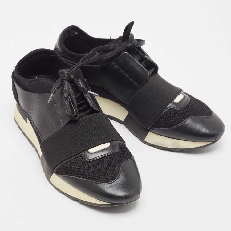 Pre Owned Balenciaga Black Suede And Leather Race Runner Low Top Sneakers Size 38