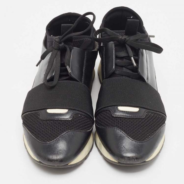 Pre Owned Balenciaga Black Suede And Leather Race Runner Low Top Sneakers Size 38