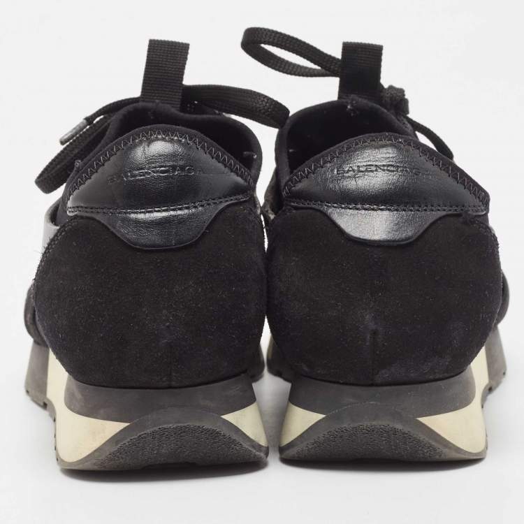 Pre Owned Balenciaga Black Suede And Leather Race Runner Low Top Sneakers Size 38