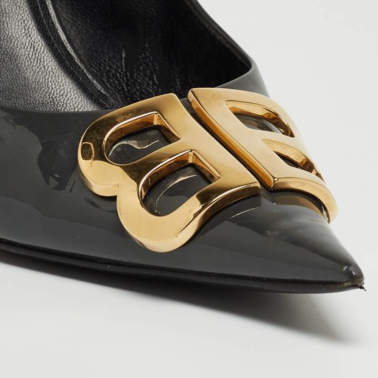 Pre Owned Balenciaga Green Patent BB Pointed Toe Pumps Size 40