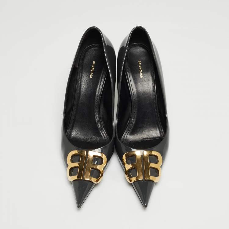 Pre Owned Balenciaga Green Patent BB Pointed Toe Pumps Size 40