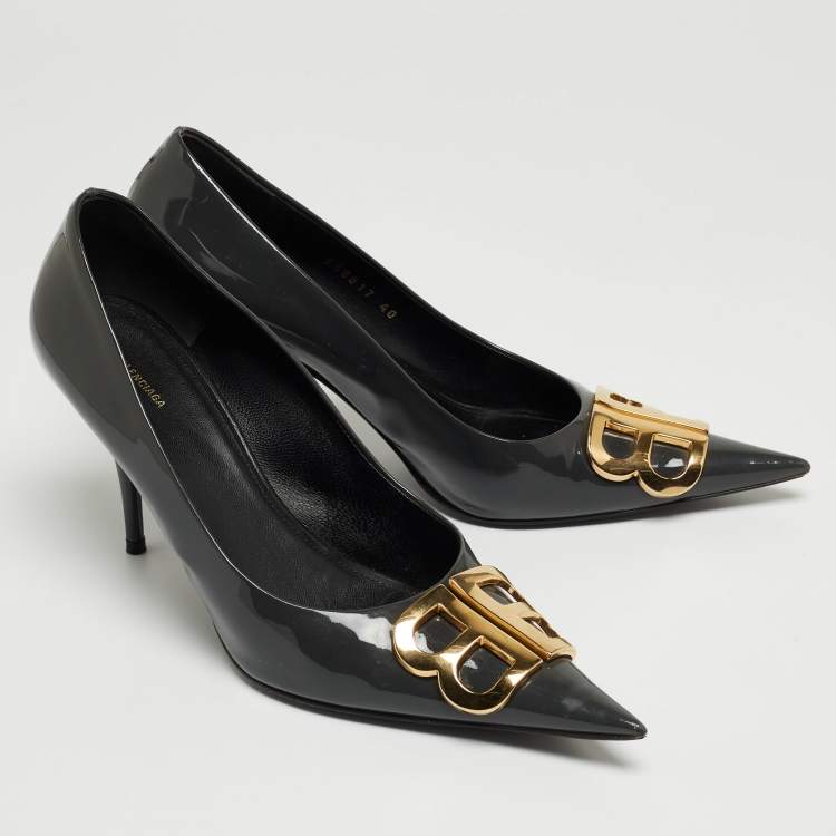 Pre Owned Balenciaga Green Patent BB Pointed Toe Pumps Size 40