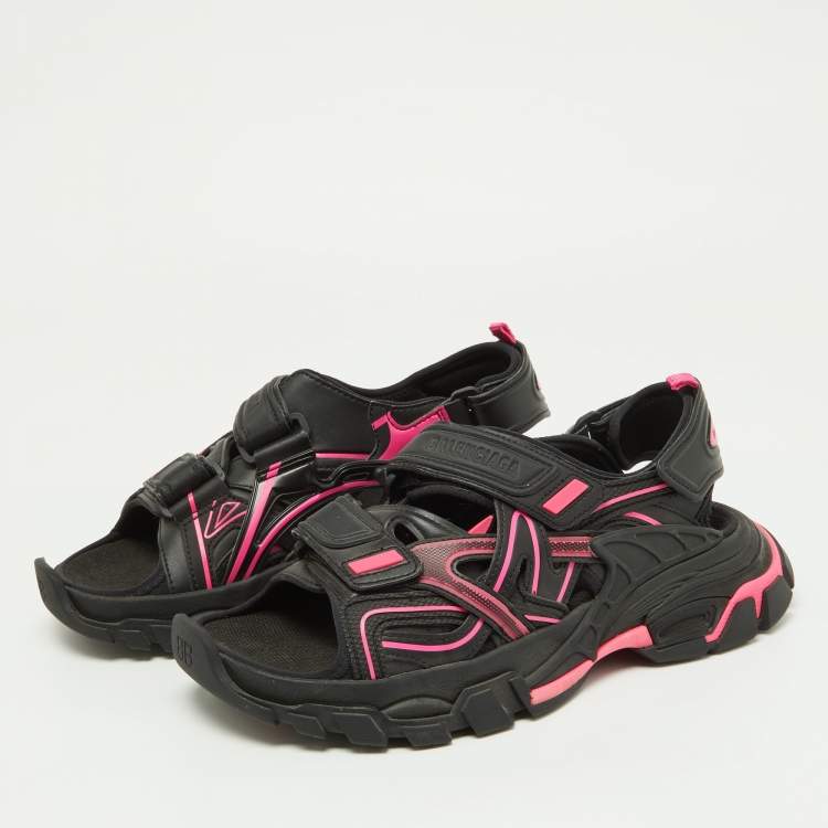 Pre Owned Balenciaga Black/Pink Leather Track Sandals Size 37