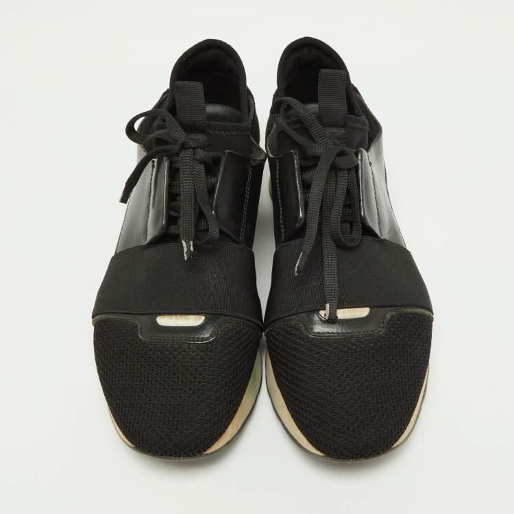 Pre Owned Balenciaga Black Leather,Suede and Mesh Race Runner Sneakers Size 39