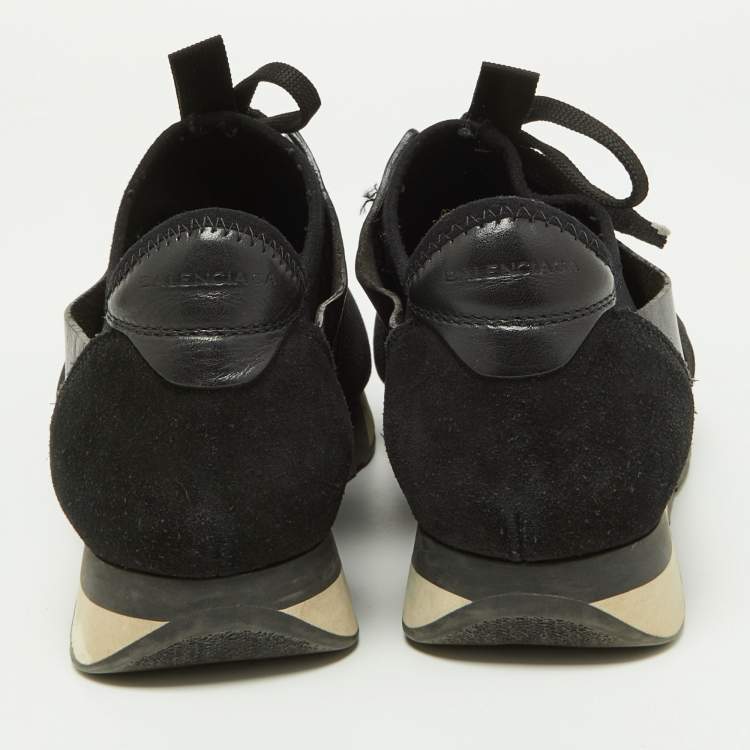 Pre Owned Balenciaga Black Leather,Suede and Mesh Race Runner Sneakers Size 39