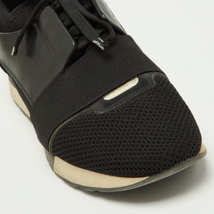 Pre Owned Balenciaga Black Leather,Suede and Mesh Race Runner Sneakers Size 39