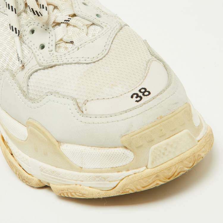 Pre Owned Balenciaga Off White Leather and Mesh Triple S Clear Sneakers Size 38
