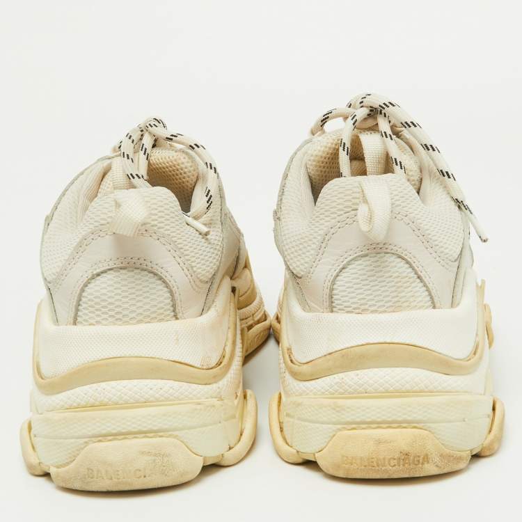 Pre Owned Balenciaga Off White Leather and Mesh Triple S Clear Sneakers Size 38