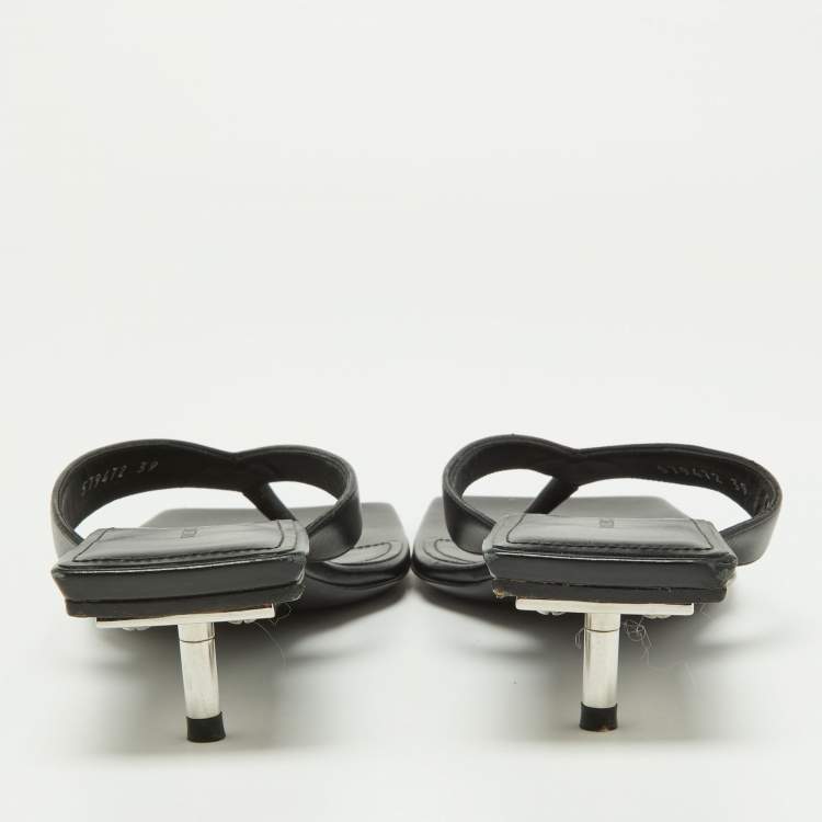Pre Owned Balenciaga Black Leather Thong Slide Sandals Size 39