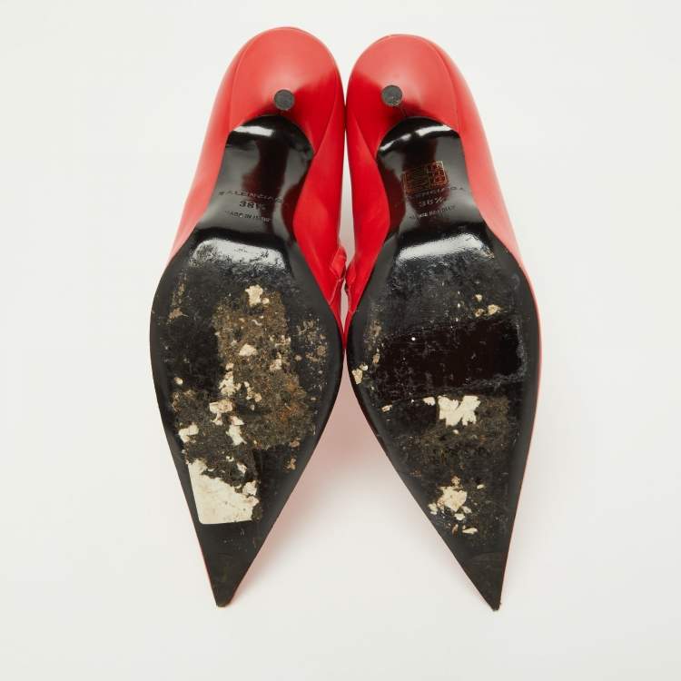 Pre Owned Balenciaga Red Leather Knife Ankle Booties Size 38.5