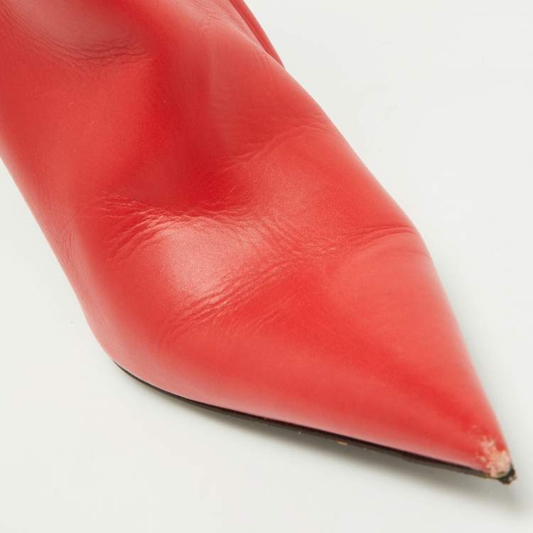 Pre Owned Balenciaga Red Leather Knife Ankle Booties Size 38.5