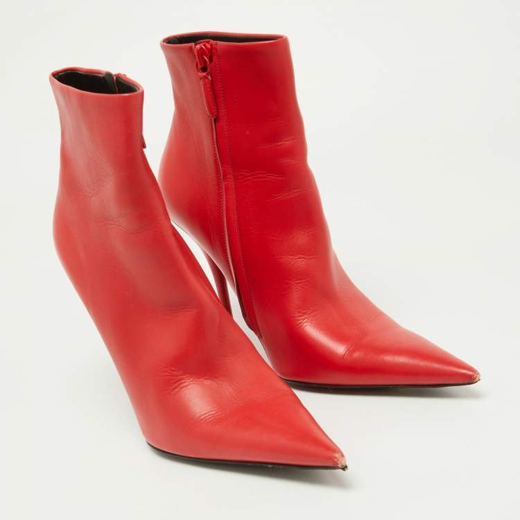 Pre Owned Balenciaga Red Leather Knife Ankle Booties Size 38.5