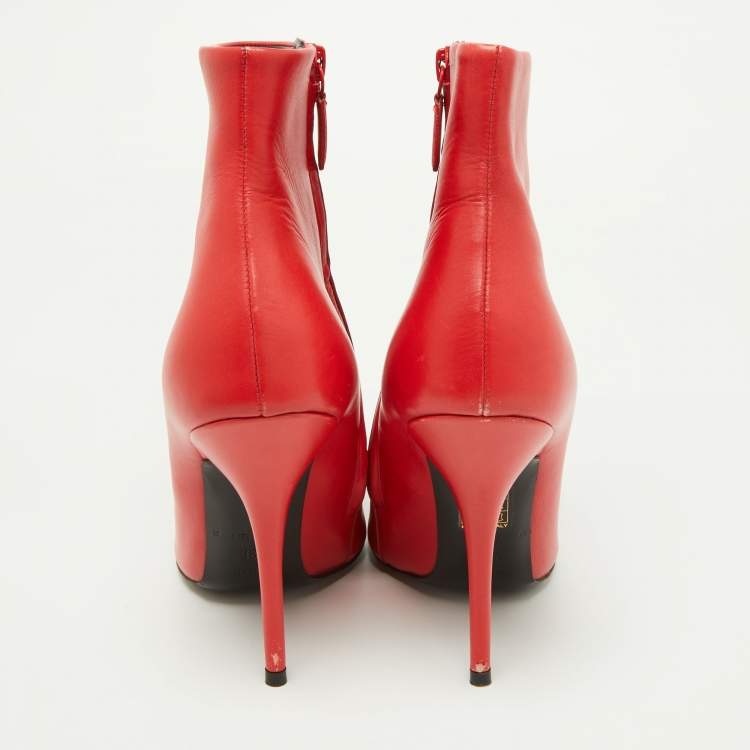 Pre Owned Balenciaga Red Leather Knife Ankle Booties Size 38.5