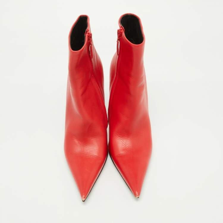 Pre Owned Balenciaga Red Leather Knife Ankle Booties Size 38.5