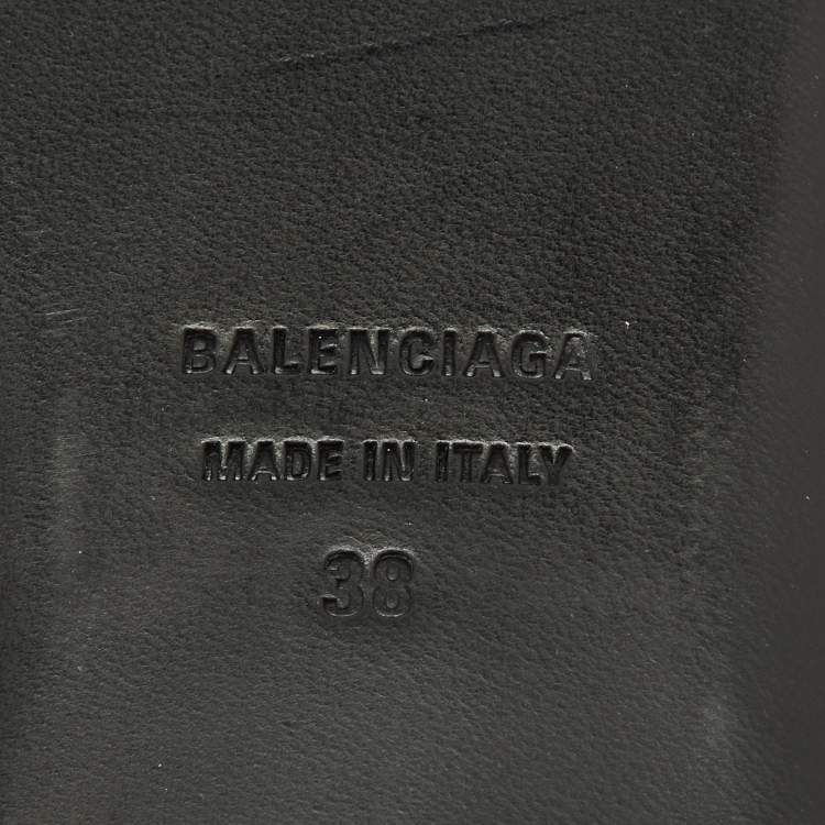 Pre Owned Balenciaga Black Leather Logo Box Flat Slides Size 38