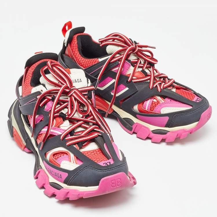 Pre Owned Balenciaga Tricolor Faux Leather and Mesh Track Sneakers Size 37