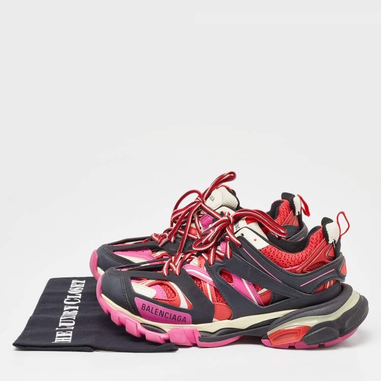 Pre Owned Balenciaga Tricolor Faux Leather and Mesh Track Sneakers Size 37
