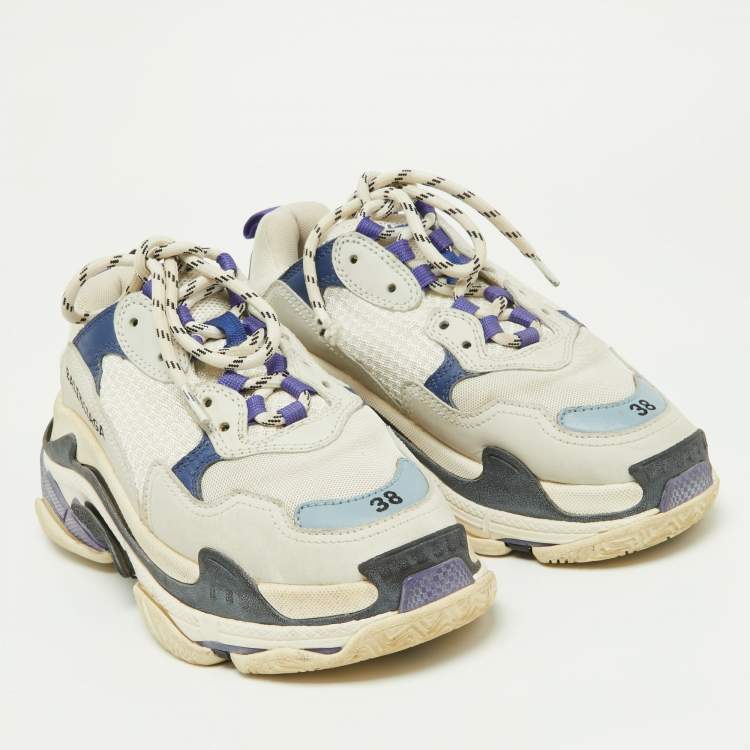 Pre Owned Balenciaga Multicolor Leather and Mesh Triple S Sneakers Size 38
