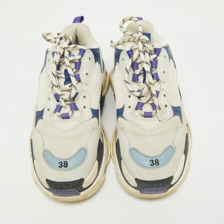 Pre Owned Balenciaga Multicolor Leather and Mesh Triple S Sneakers Size 38