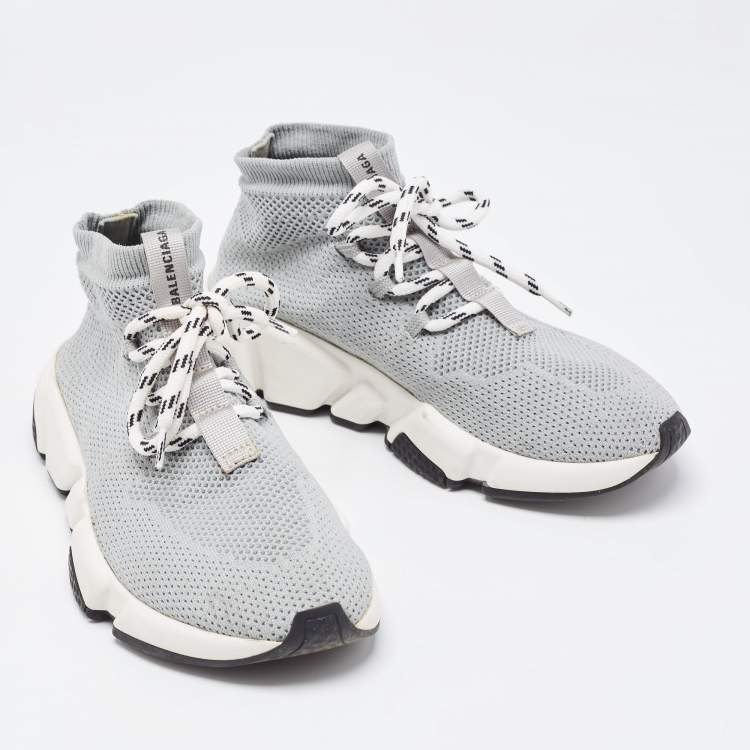 Pre Owned Balenciaga Grey Knit Speed Trainer High Top Sneakers Size 36