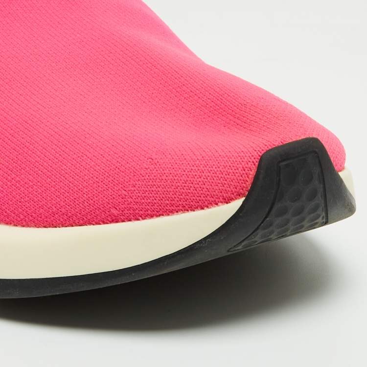 Pre Owned Balenciaga Neon Pink Knit Fabric Speed Trainer Sneakers Size 38