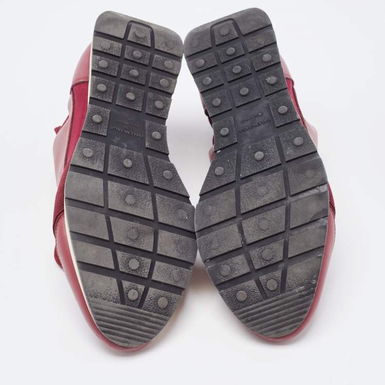 Pre Owned Balenciaga Burgundy Leather and  Mesh Race Runner Sneakers Size 37