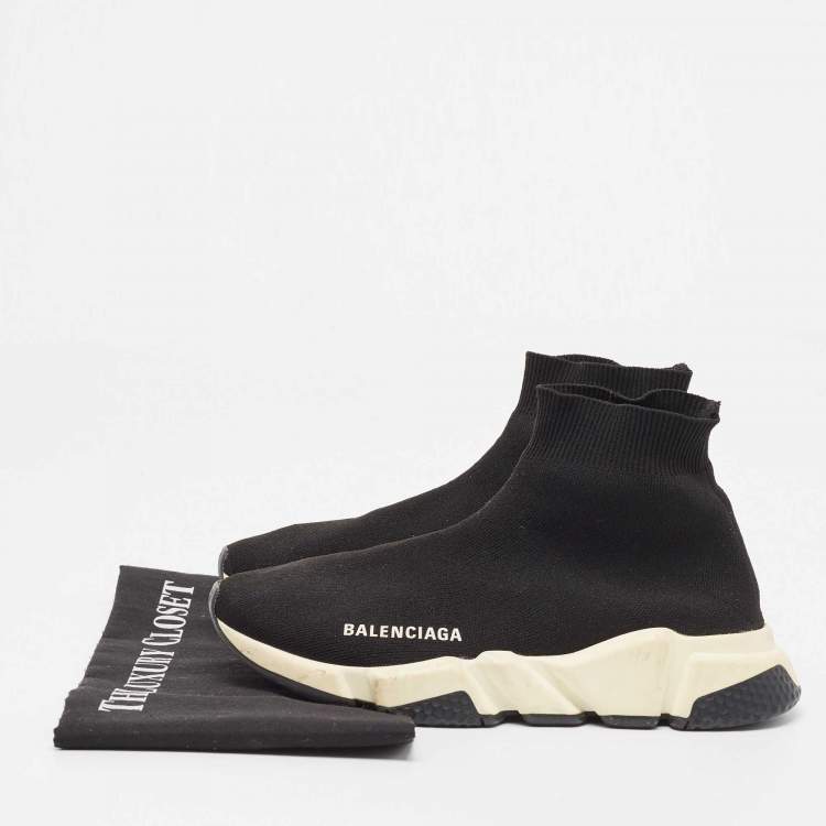 Pre Owned Balenciaga Black Knit Fabric Speed Trainer Sneakers Size 37