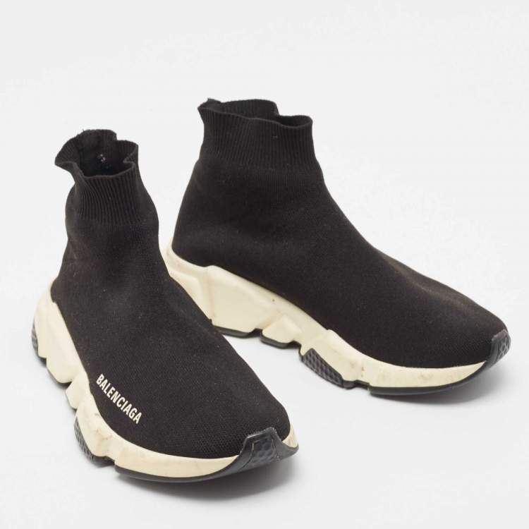 Pre Owned Balenciaga Black Knit Fabric Speed Trainer Sneakers Size 37
