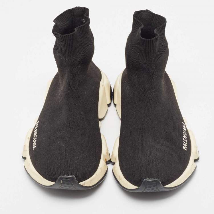 Pre Owned Balenciaga Black Knit Fabric Speed Trainer Sneakers Size 37