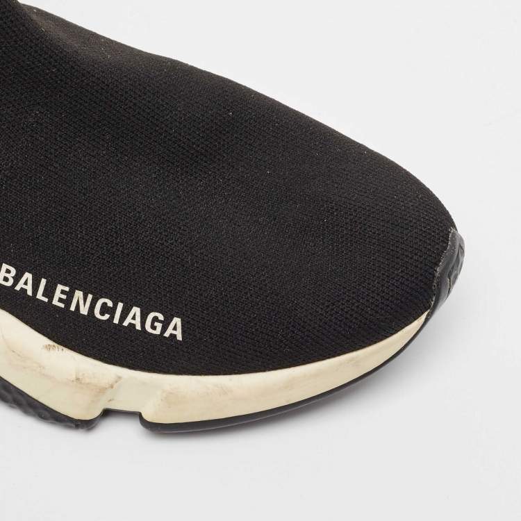Pre Owned Balenciaga Black Knit Fabric Speed Trainer Sneakers Size 37