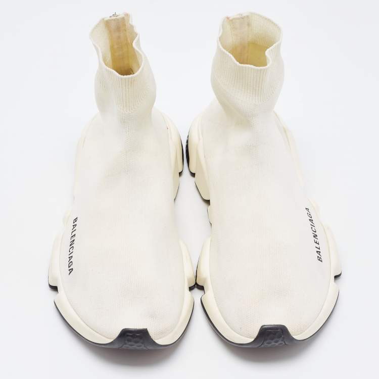 Pre Owned Balenciaga White Knit Fabric Speed High Top  Sneakers Size 38