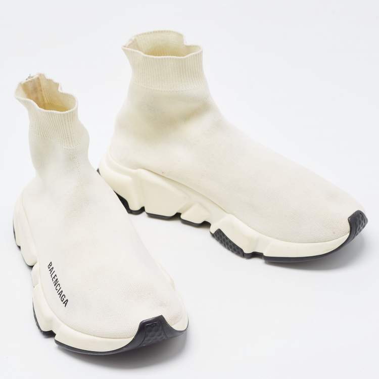 Pre Owned Balenciaga White Knit Fabric Speed High Top  Sneakers Size 38