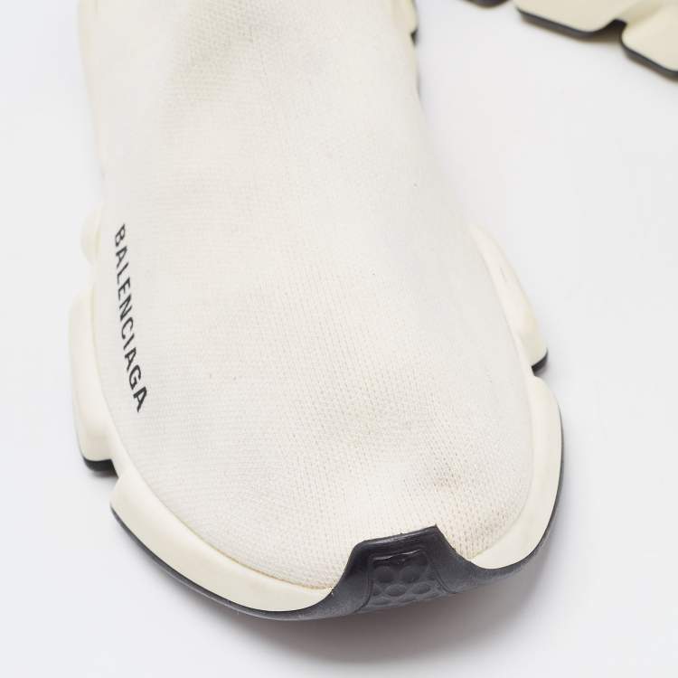 Pre Owned Balenciaga White Knit Fabric Speed High Top  Sneakers Size 38