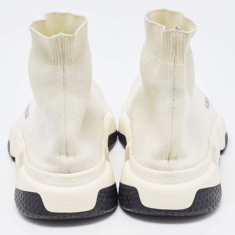 Pre Owned Balenciaga White Knit Fabric Speed High Top  Sneakers Size 38
