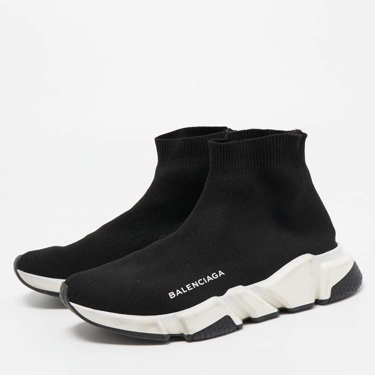 Pre Owned Balenciaga Black Knit Speed Trainer  Sneakers Size 37