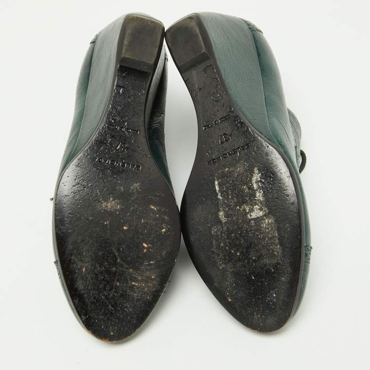 Pre Owned Balenciaga Green Brogue Leather Wedge Derby Size 37