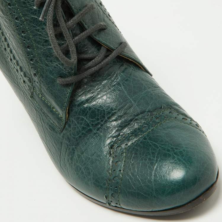 Pre Owned Balenciaga Green Brogue Leather Wedge Derby Size 37