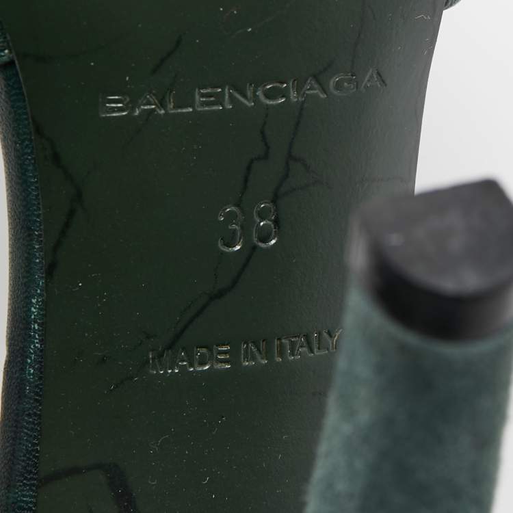 Pre Owned Balenciaga Green Leather and Suede Ankle Strap Pumps Size 38