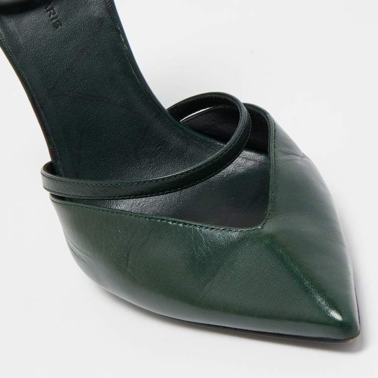Pre Owned Balenciaga Green Leather and Suede Ankle Strap Pumps Size 38