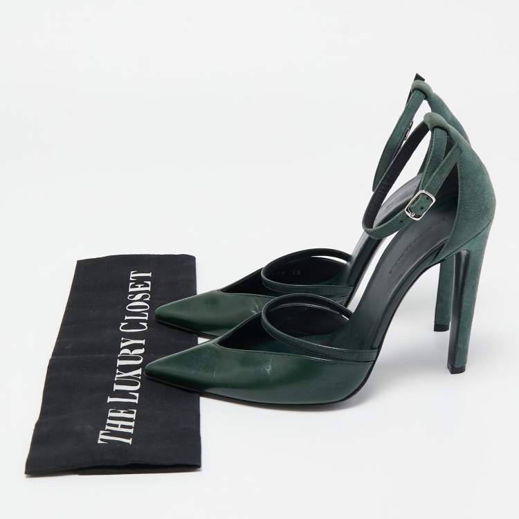 Pre Owned Balenciaga Green Leather and Suede Ankle Strap Pumps Size 38